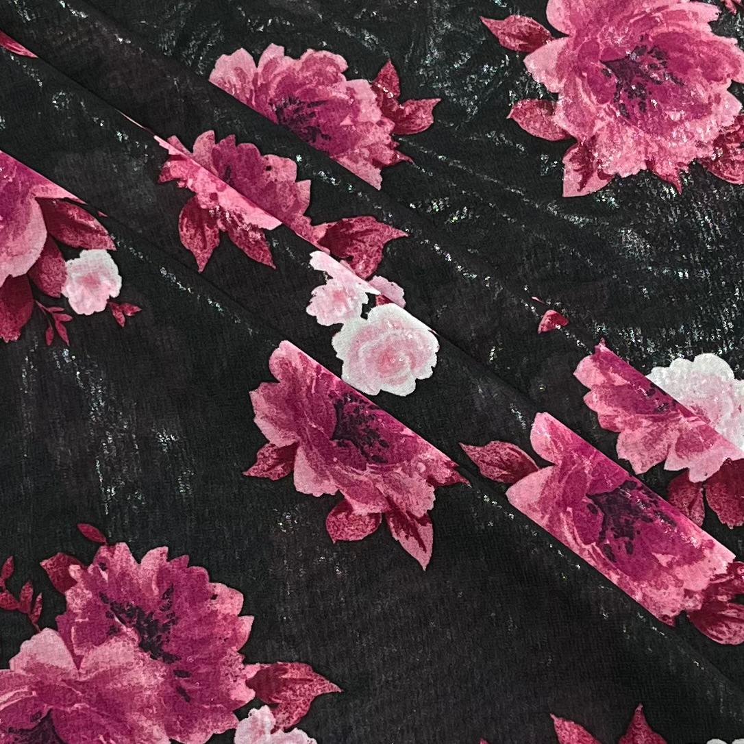 Pound A Metre 3 Metres Luxury Double-Sided Chiffon Fabric – 55" Wide - (Black Roses)