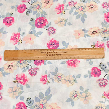 Pound A Metre 3 Metres 3 Metres, Luxury Dressmaking 100% Digital Printed Cotton Lawn- 55" (Big Flowers)