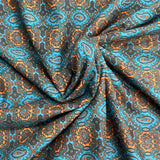 Pound A Metre 3  Metres Luxury Dressmaking 100% Digital Printed Cotton Lawn- 55" (Orange & Turqouise)