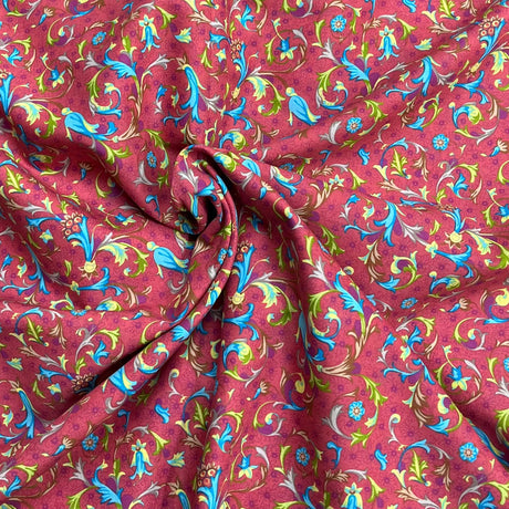 Pound A Metre 3  Metres Luxury Dressmaking 100% Digital Printed Cotton Lawn- 55" (Red Floral)