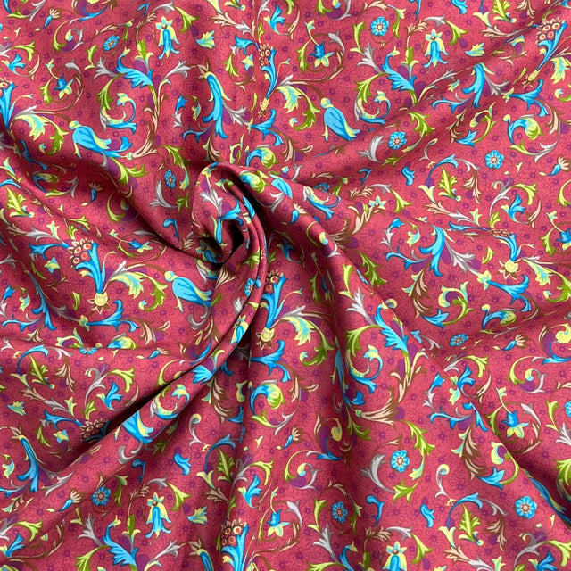Pound A Metre 3  Metres Luxury Dressmaking 100% Digital Printed Cotton Lawn- 55" (Red Floral)