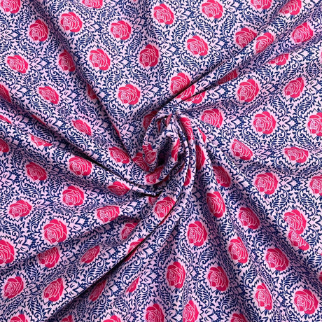 Pound A Metre 3  Metres Luxury Dressmaking 100% Digital Printed Cotton Lawn- 55" (Rose)