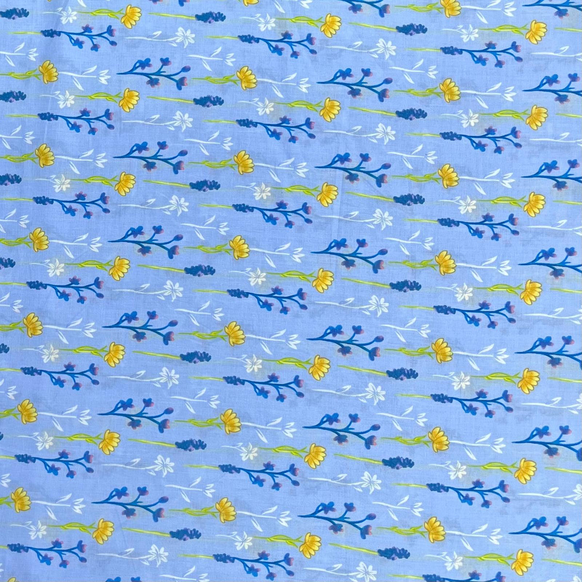 Pound A Metre 3  Metres Luxury Dressmaking 100% Digital Printed Cotton Lawn- 55" (Sky)