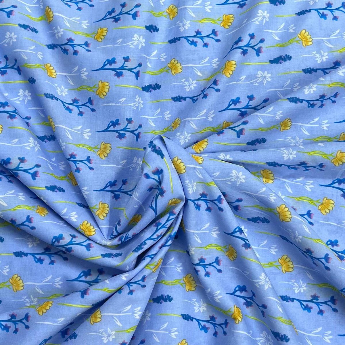 Pound A Metre 3  Metres Luxury Dressmaking 100% Digital Printed Cotton Lawn- 55" (Sky)