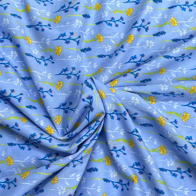 Pound A Metre 3  Metres Luxury Dressmaking 100% Digital Printed Cotton Lawn- 55" (Sky)