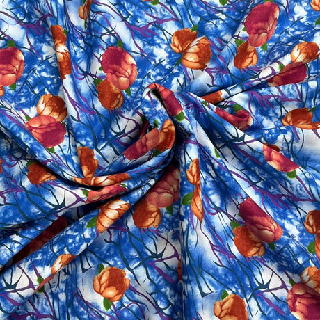 Pound A Metre 3  Metres Luxury Dressmaking 100% Digital Printed Cotton Lawn- 55" (Stem Floral)