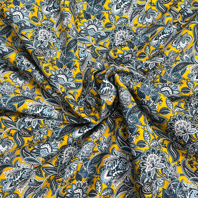 Pound A Metre 3  Metres Luxury Dressmaking 100% Digital Printed Cotton Lawn- 55" (Yellow Floral)