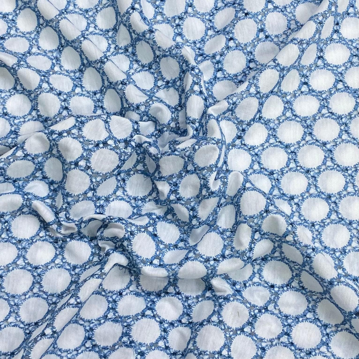 Pound A Metre 3 Metres 3 Metres, Luxury Dressmaking Embroidered Cotton Lawn- 55" (White & Blue) (EOL)