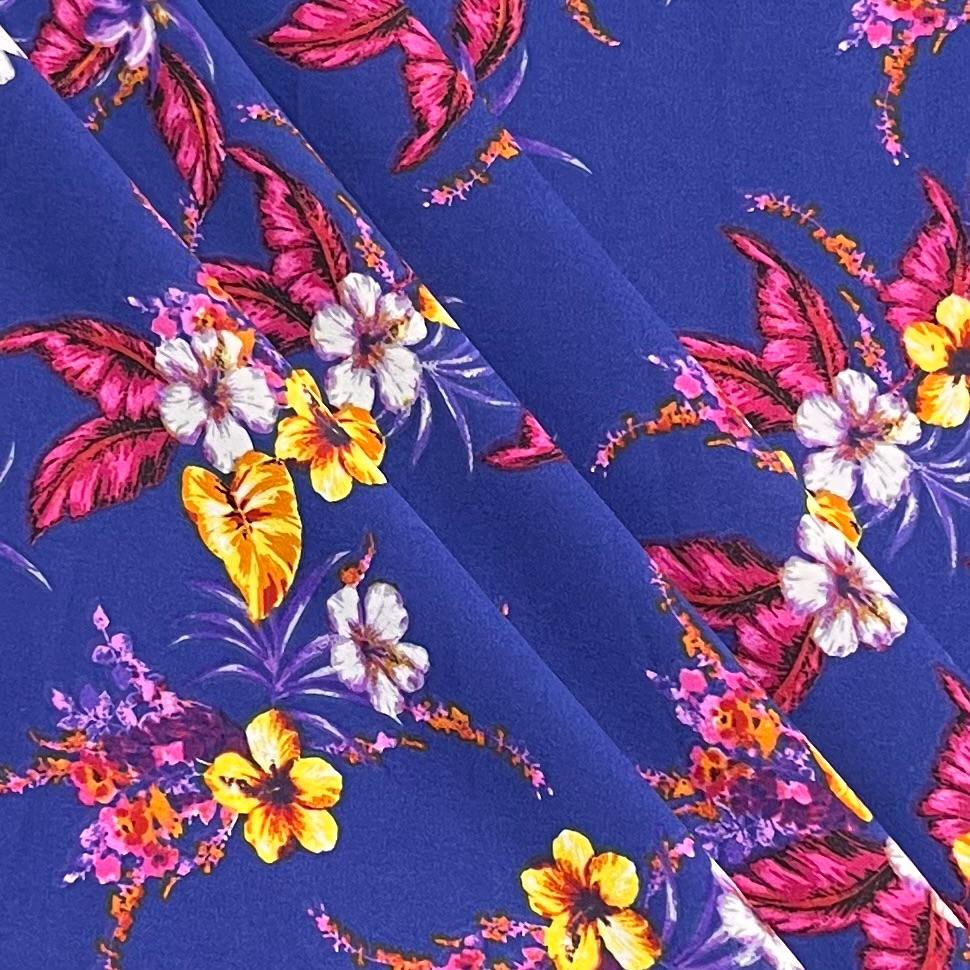 Pound A Metre 3 Metres Luxury Printed Chiffon- 55" Wide- (Blue Flower)