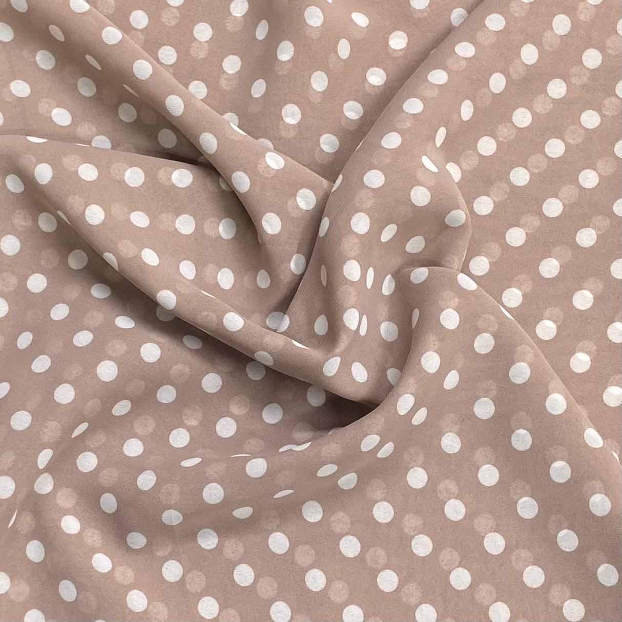 Pound A Metre 3 Metres Luxury Printed Chiffon- 55" Wide- (Brown Polka)