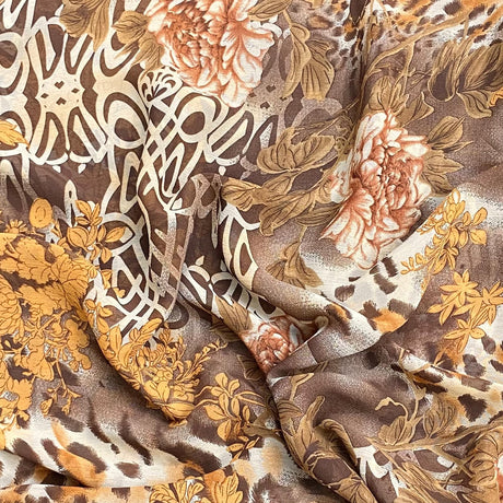 Pound A Metre 3 Metres Luxury Printed Chiffon- 55" Wide- (Brown)