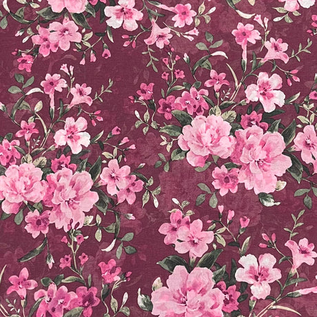 Pound A Metre 3 Metres Luxury Printed Chiffon- 55" Wide- (Maroon Flower)