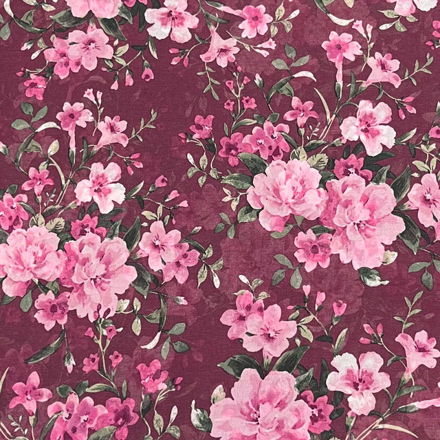 Pound A Metre 3 Metres Luxury Printed Chiffon- 55" Wide- (Maroon Flower)