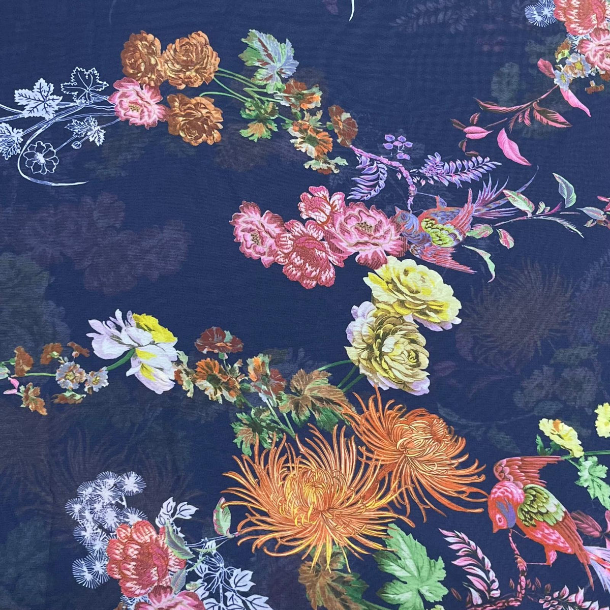 Pound A Metre 3 Metres Luxury Printed Chiffon- 55" Wide- (Navy)