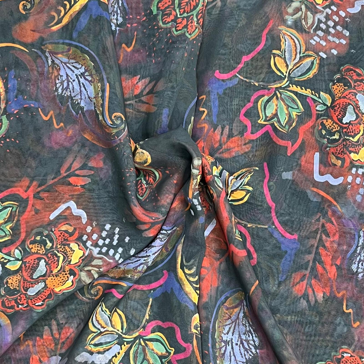 Pound A Metre 3 Metres Luxury Printed Chiffon- 55" Wide- (Night Garden)
