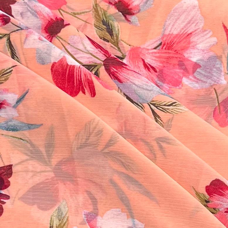 Pound A Metre 3 Metres Luxury Printed Chiffon- 55" Wide- (Peach Flower)