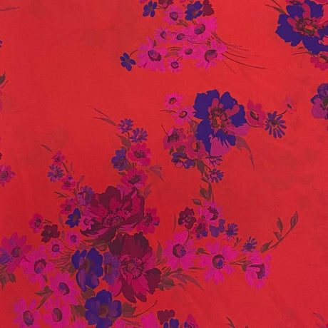Pound A Metre 3 Metres Luxury Printed Chiffon- 55" Wide - (Red Floral)