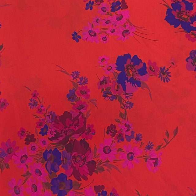 Pound A Metre 3 Metres Luxury Printed Chiffon- 55" Wide - (Red Floral)