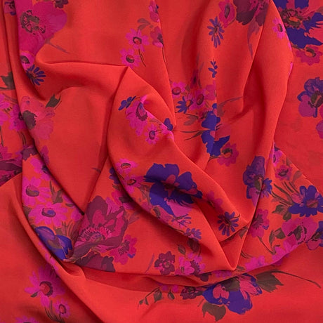 Pound A Metre 3 Metres Luxury Printed Chiffon- 55" Wide - (Red Floral)