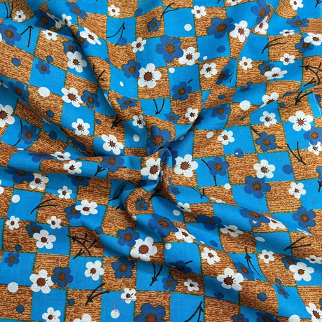 Pound A Metre 3 Metres Luxury Printed Cotton – 36" Wide- (Blue & Brown Flower)