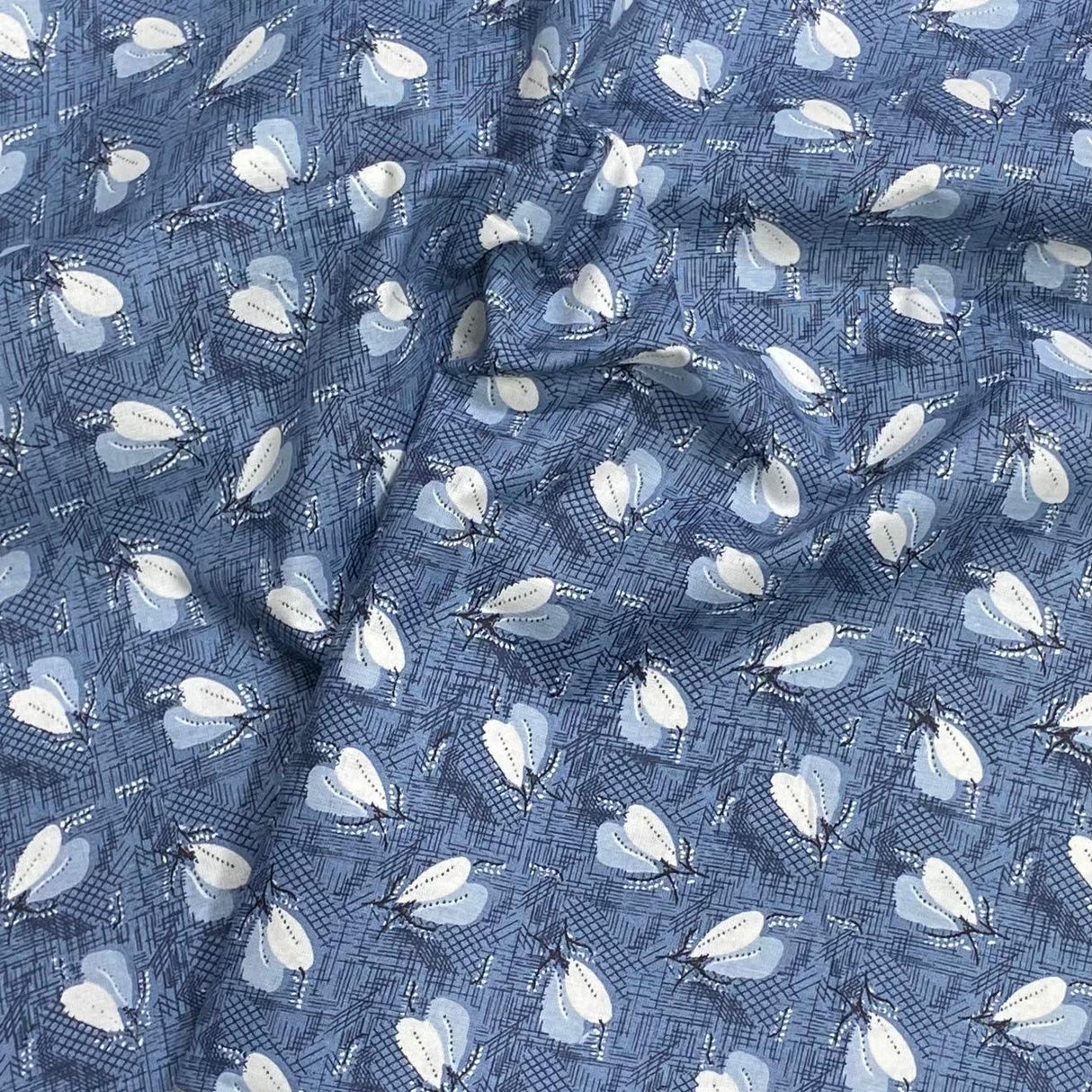 Pound A Metre 3 Metres Luxury Printed Polyester Cotton – 44" Wide- (Blue Leaf)