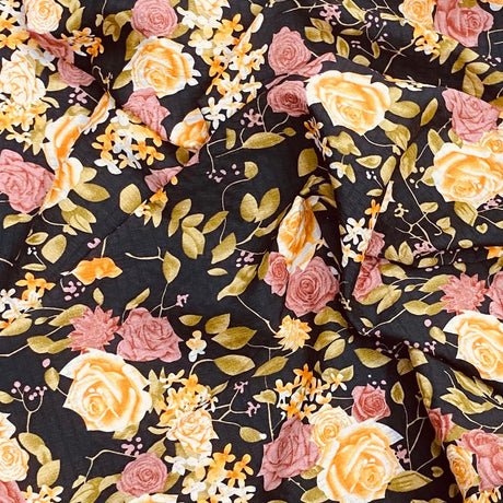 Pound A Metre 3 Metres 3 Metres Luxury Soft Printed Crepe - 55" Wide (Black Floral)
