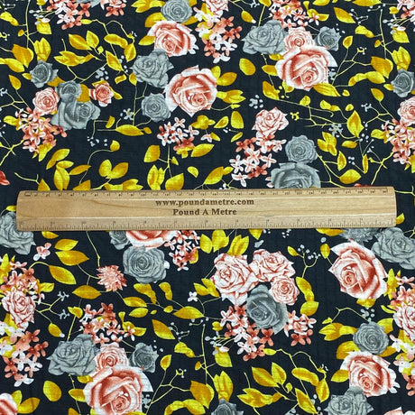 Pound A Metre 3 Metres 3 Metres Luxury Soft Printed Crepe - 55" Wide (Black & Yellow)