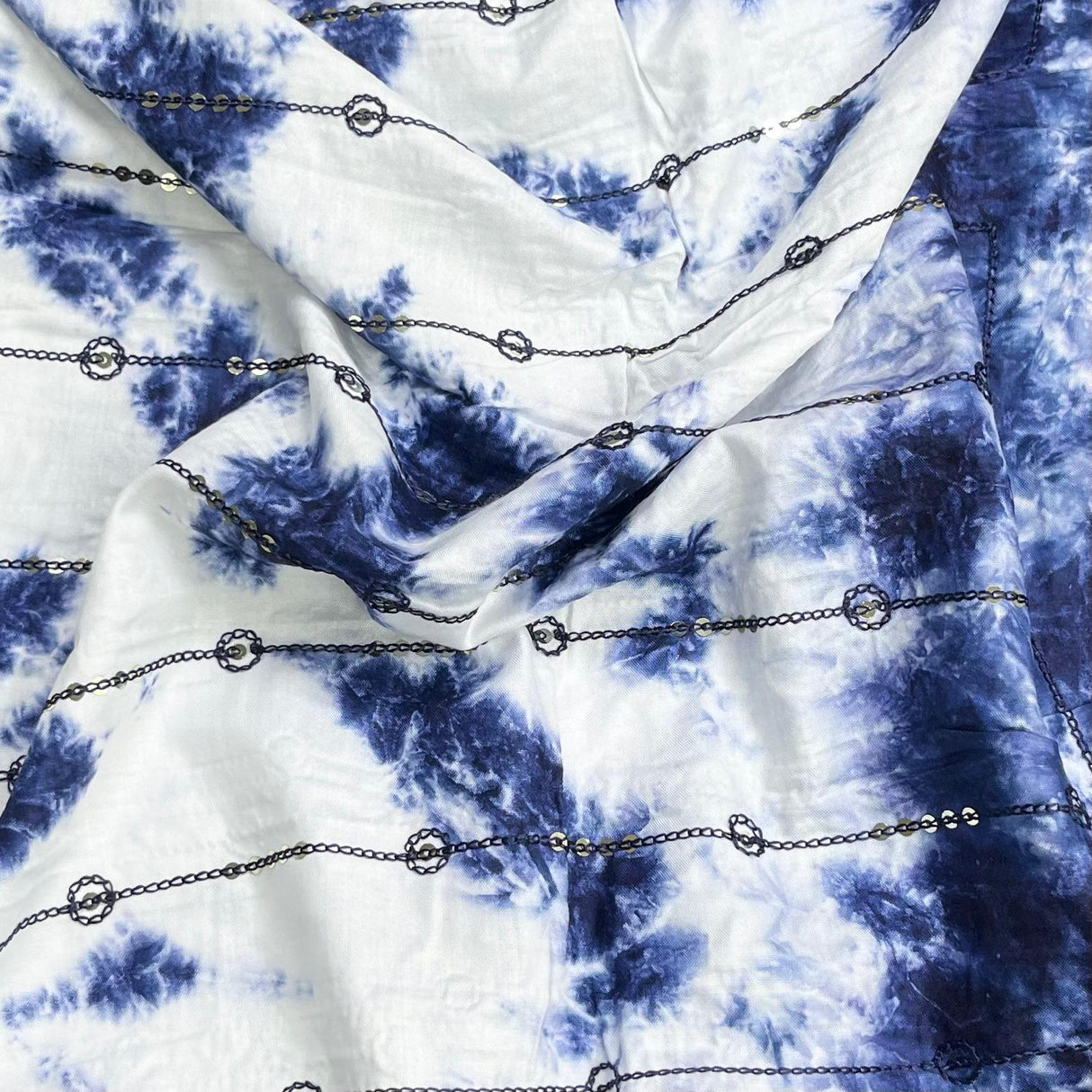 Pound A Metre 3 Metres, Luxury Tie-Dye Sequin On Rayon- 44'' Wide (Navy)