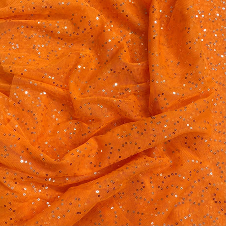Pound A Metre 3 Metre 3 Metres Mirror Sequin Stretch Mesh Net 55" Wide (Orange)