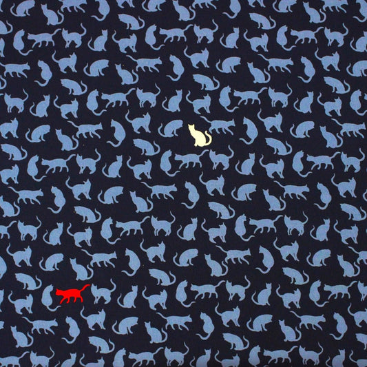 3 Metres Peach Skin Crepe- 55" Wide (Navy Cats) - Pound A Metre