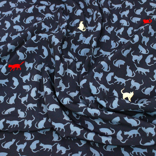 3 Metres Peach Skin Crepe- 55" Wide (Navy Cats) - Pound A Metre