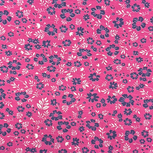 Pound A Metre 3 Metres Premium Cotton Jersey- 55'' Wide -(Cerise Floral)