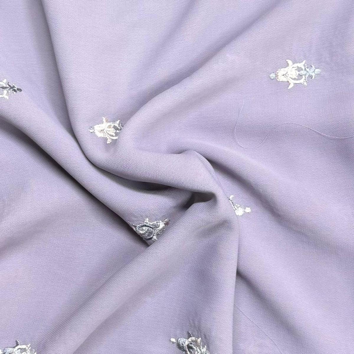 Pound A Metre 3 Metres Premium Embroidered Crepe Fabric – 55" Wide (Lilac)