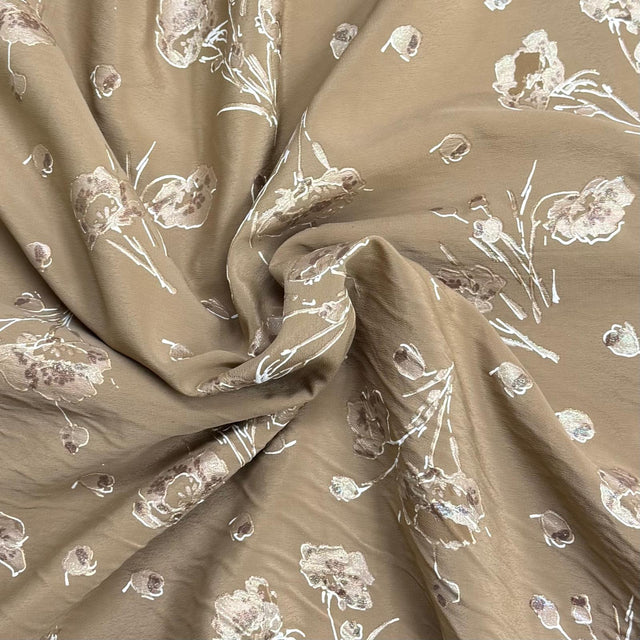 Pound A Metre 3 Metres Premium Foil Printed Crepe Fabric – 45" Wide (Brown)