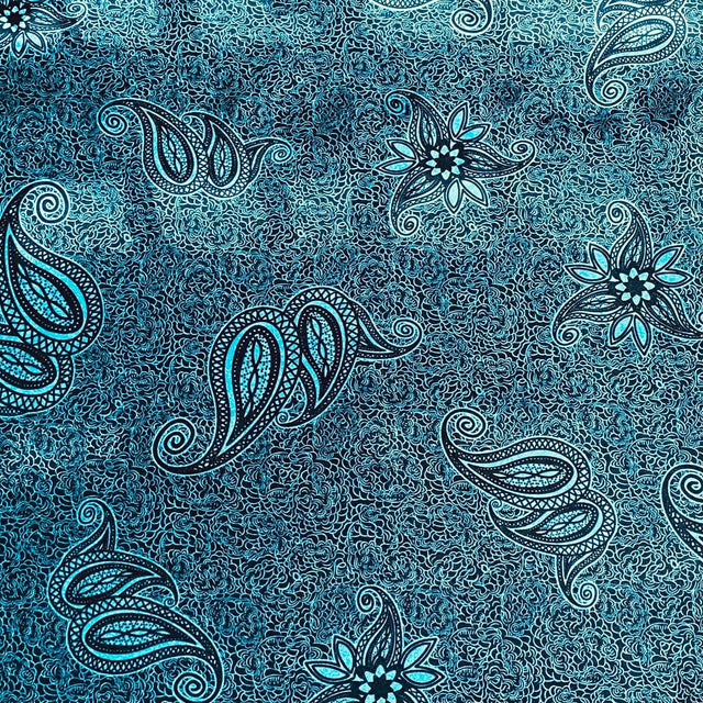 Pound A Metre 3 Metres 3 Metres Premium Printed Spandex Velvet 55" Wide (Blue Paisley)