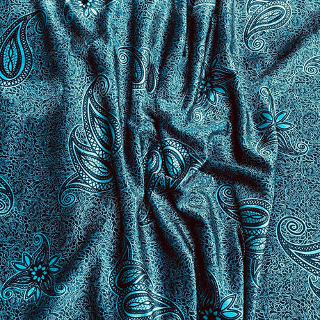 Pound A Metre 3 Metres 3 Metres Premium Printed Spandex Velvet 55" Wide (Blue Paisley)