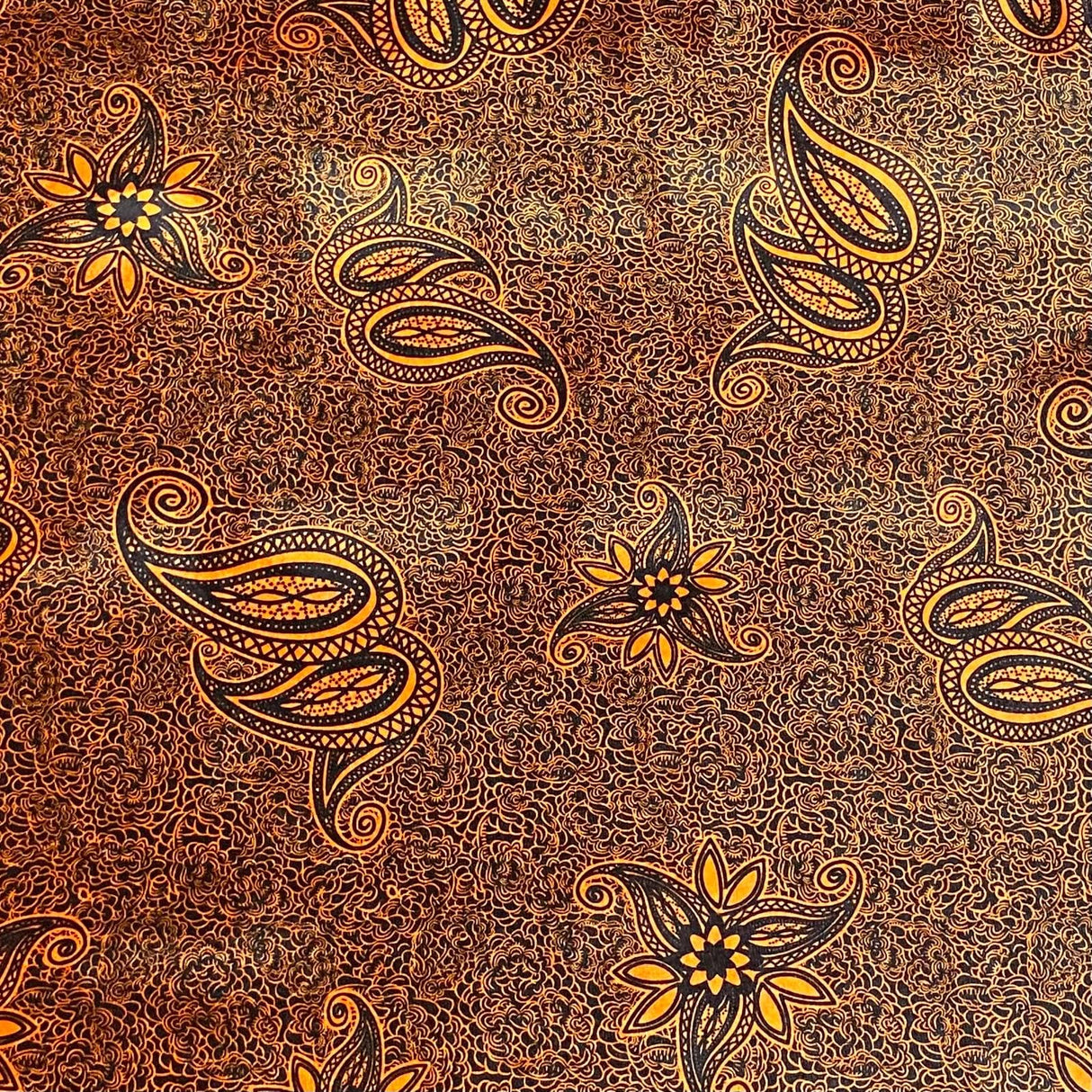 Pound A Metre 3 Metres 3 Metres Premium Printed Spandex Velvet 55" Wide (Orange Paisley)