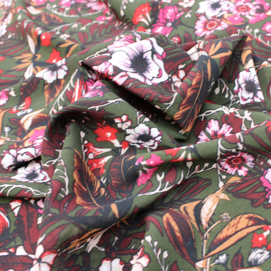 3 Metres Premium Quality Floral Printed Dressmaking Crepe De Chine 60" Wide Brown - Pound A Metre