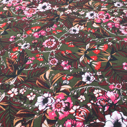 3 Metres Premium Quality Floral Printed Dressmaking Crepe De Chine 60" Wide Brown - Pound A Metre