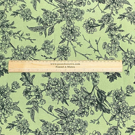 Pound A Metre 3 Metres, Premium Quality, Printed Dressmaking Viscose - 55" Wide (Green & Black)