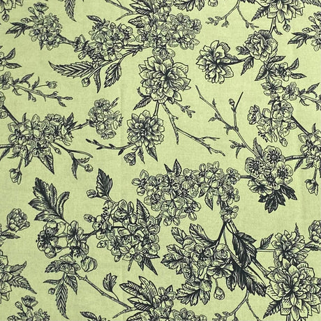 Pound A Metre 3 Metres, Premium Quality, Printed Dressmaking Viscose - 55" Wide (Green & Black)