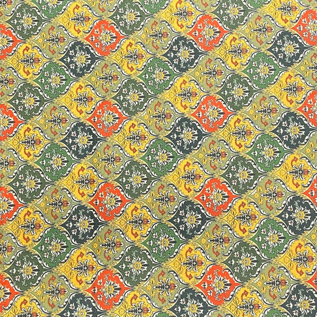 Pound A Metre 3 Metres 3 Metres Printed Cashmere Effect Crepe Fabric- 45" Wide (Green & Orange)