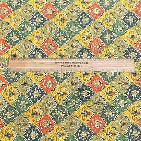 Pound A Metre 3 Metres 3 Metres Printed Cashmere Effect Crepe Fabric- 45" Wide (Green & Orange)