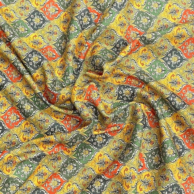 Pound A Metre 3 Metres 3 Metres Printed Cashmere Effect Crepe Fabric- 45" Wide (Green & Orange)