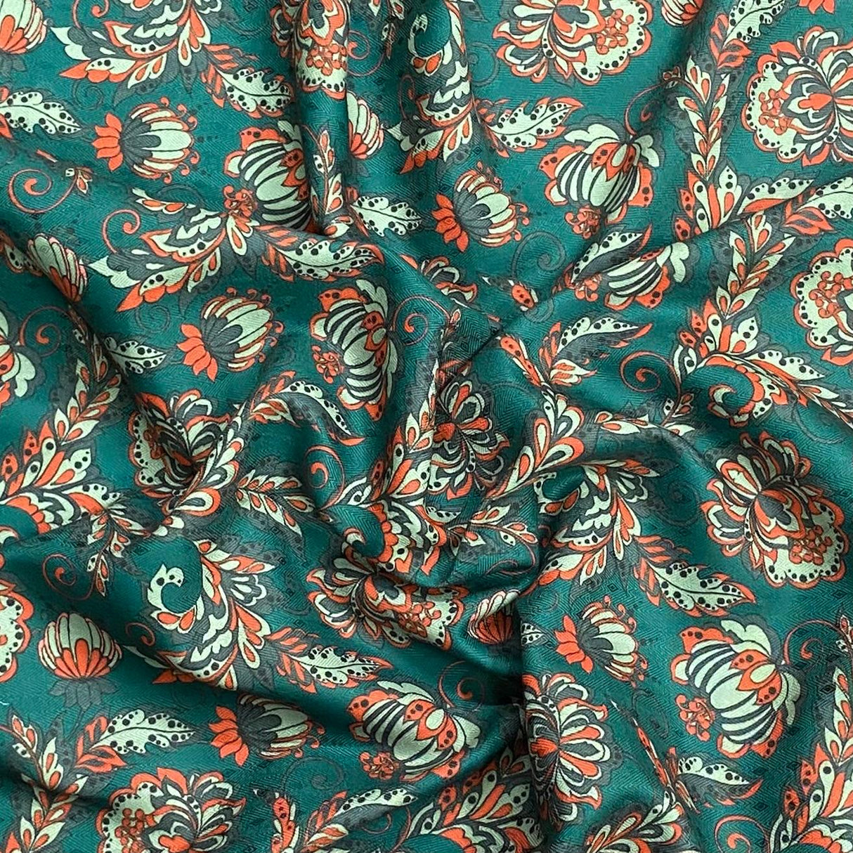Pound A Metre 3 Metres 3 Metres Printed Cashmere Effect Crepe Fabric- 45" Wide (Teal)