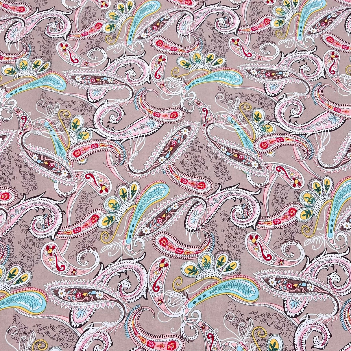 Pound A Metre 3 Metres Printed Dress Making Viscose- 55" Wide (Beige Paisley)
