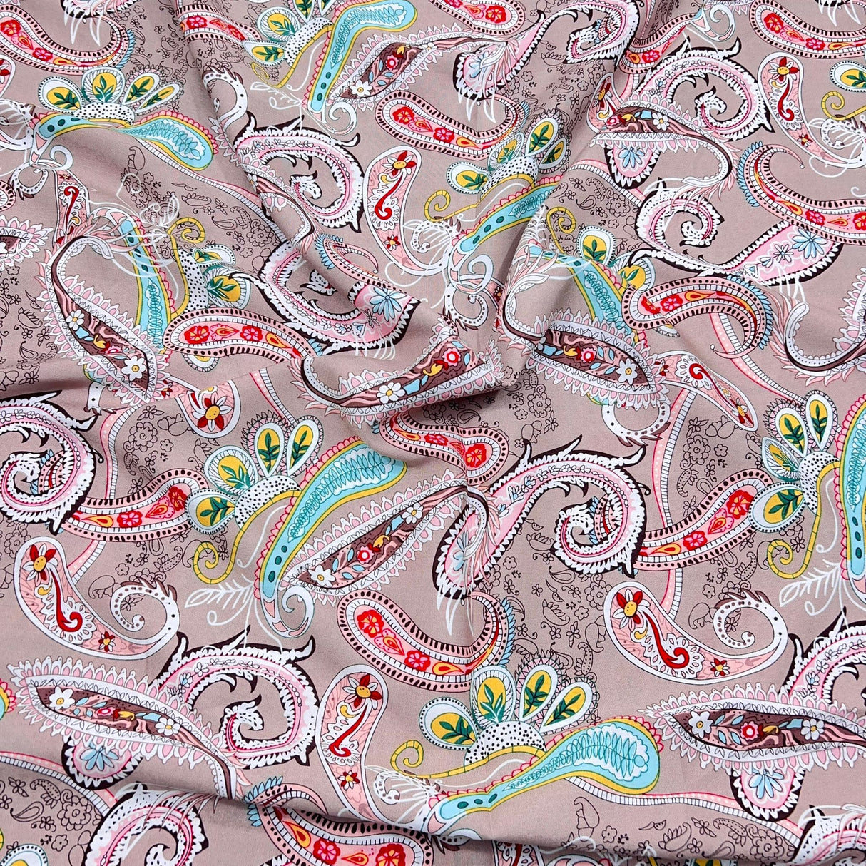 Pound A Metre 3 Metres Printed Dress Making Viscose- 55" Wide (Beige Paisley)