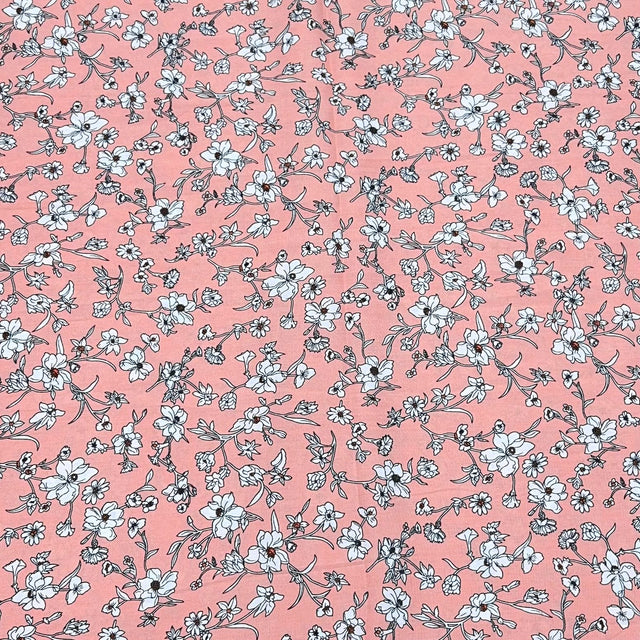 Pound A Metre 3 Metres Printed Dress Making Viscose- 55" Wide (Pink Garden)