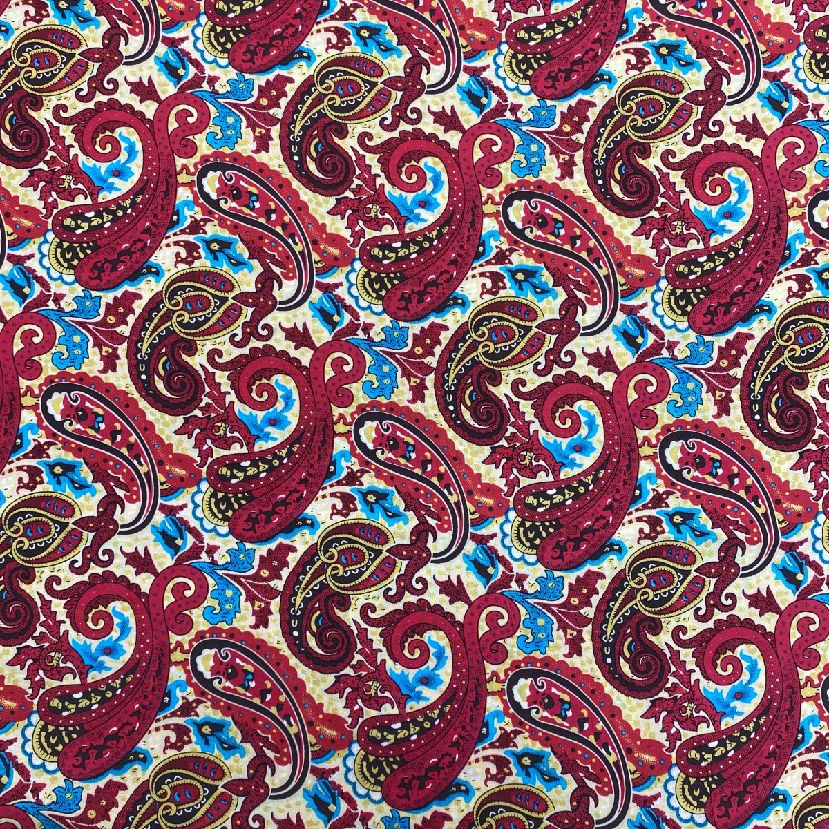 3 Metres Printed Dress Viscose- 55" Wide (Paisley Red & Cream) - Pound A Metre
