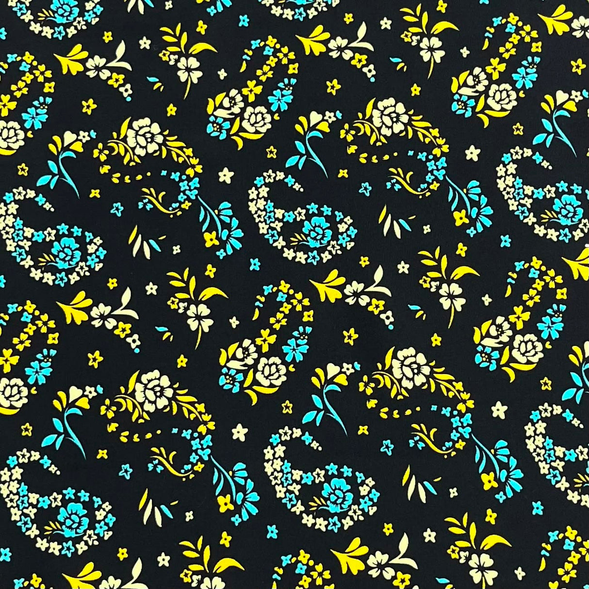 Pound A Metre 3 Metres Printed Dressmaking Viscose Fabric – 55" Wide (Black Paisley)